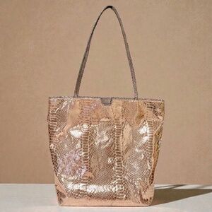 Carlos Falchi Fatto A Mano Metallic Rose Gold Snakeskin Medium Tote Bag